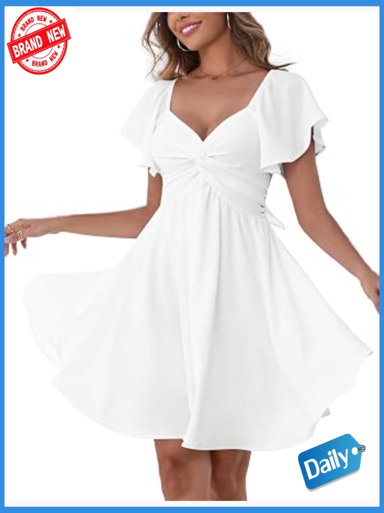 Women's Sweetheart Knot Front Flutter Sleeve A-Line Mini Dress
